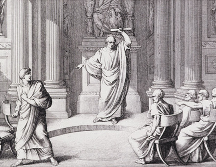 Plausible parallels? 'Cicero Denouncing Catiline', engraving by Barloccini, 1849