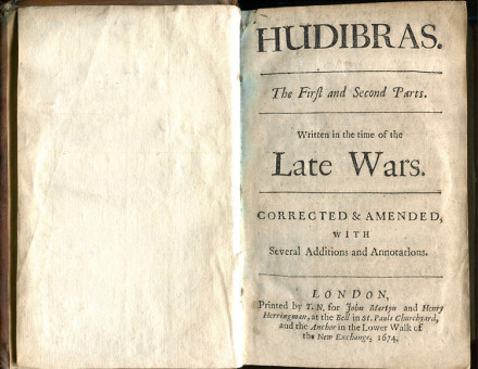 First collected edition of Hudibras by Samuel Butler, 1674–1678