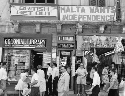 Shops in Valletta with anti-British and pro-Independence signs in the early 1960s