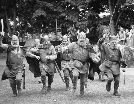 Members of the Danish Viking Olayers of Fredrikssund rehearse for a pageant marking the 75th anniversary of the Borough of Ramsgate, Kent