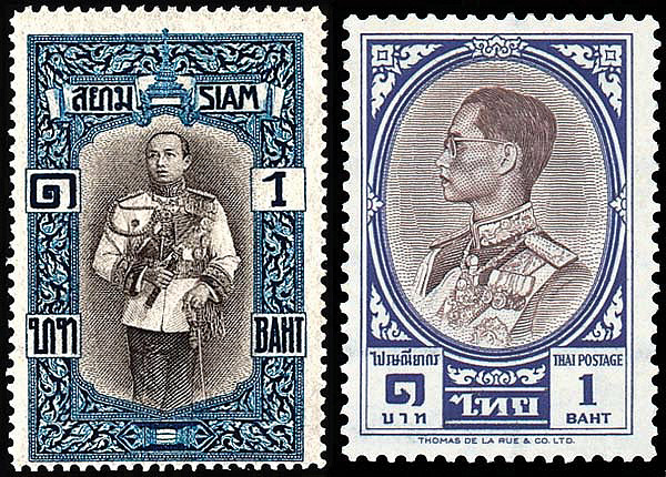 Stamps commemorating King Rama VI (left) and King Rama IX (right).