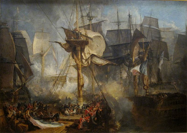 The Battle of Trafalgar, as Seen from the Mizen Starboard Shrouds of the Victory, oil on canvas painting by JMW Turner, c. 1806, Tate Britain