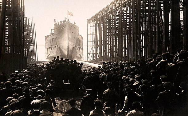 The Turkish battleship Resadiye (later HMS Erin) is launched at Vickers' Works, Barrow in 1913