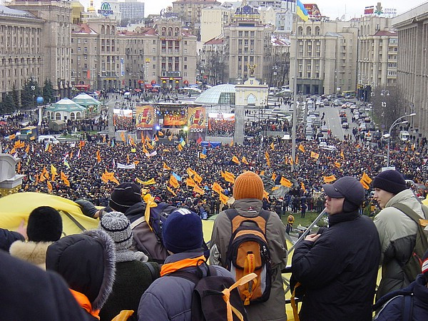 Protesters at Independence Square on the first day of the Orange Revolution, 2004