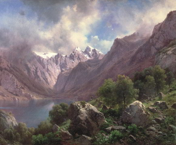 'An Alpine Lake', a landscape of 1867 by Karl Millner