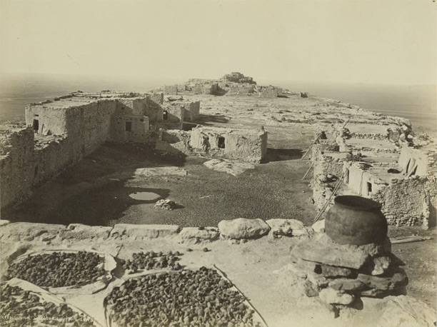 The Hopi village of Walpi in Arizona, established around 900. Photographed circa 1877 by John K. Hillers