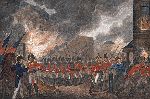 Washington in flames, August 24th 1814, a contemporary English engraving.