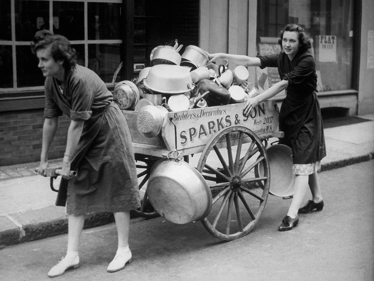 Members of the Women’s Voluntary Service collecting aluminium, London, 1940.