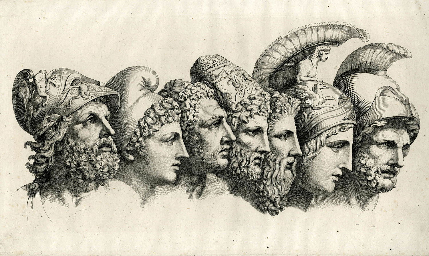 Siete cabezas de héroes de la Ilíada de Homero, Heinrich Dieterich, c.1796's Iliad, Heinrich Dieterich, c.1796.