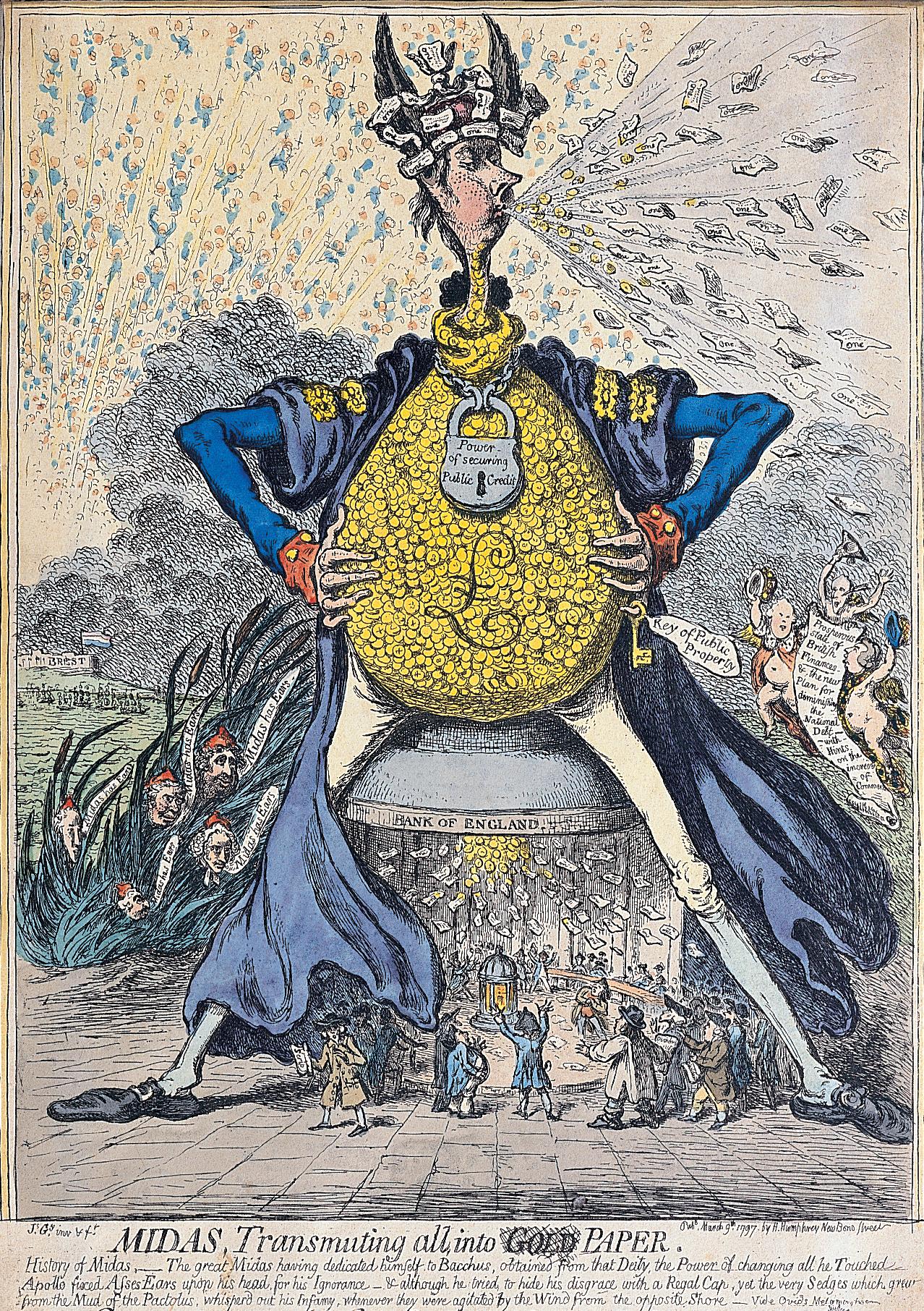 Midas, Transmuting all into Paper, James Gillray, 9 March 1797.