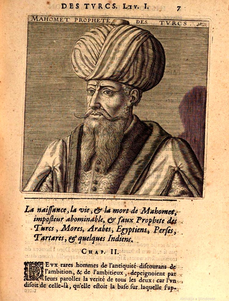 Portrait of Mohammed from Michel Baudier's Histoire générale de la religion des turcs, 1625.