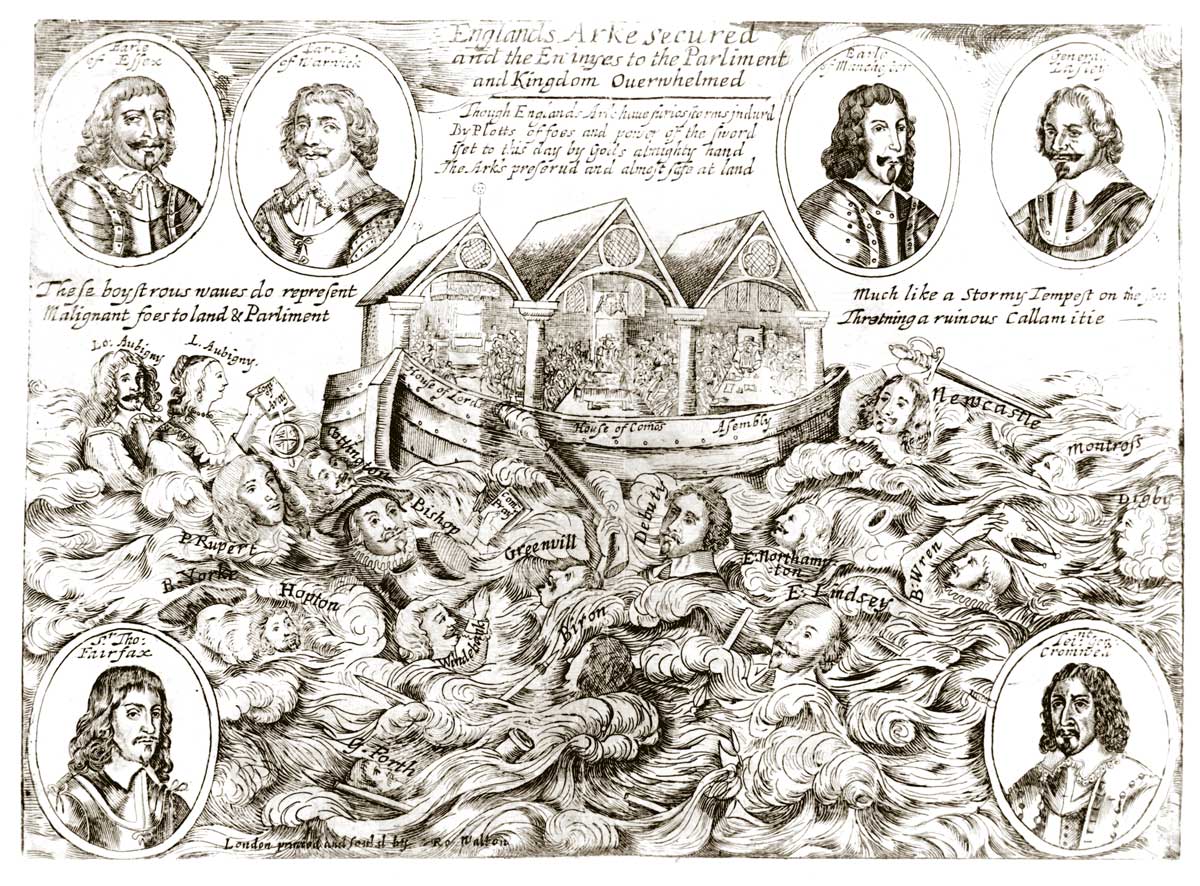 England’s Ark Secured and the Enemies to the Parliament and Kingdom Overwhelmed, engraving, 1645-46 © Bridgeman Images.