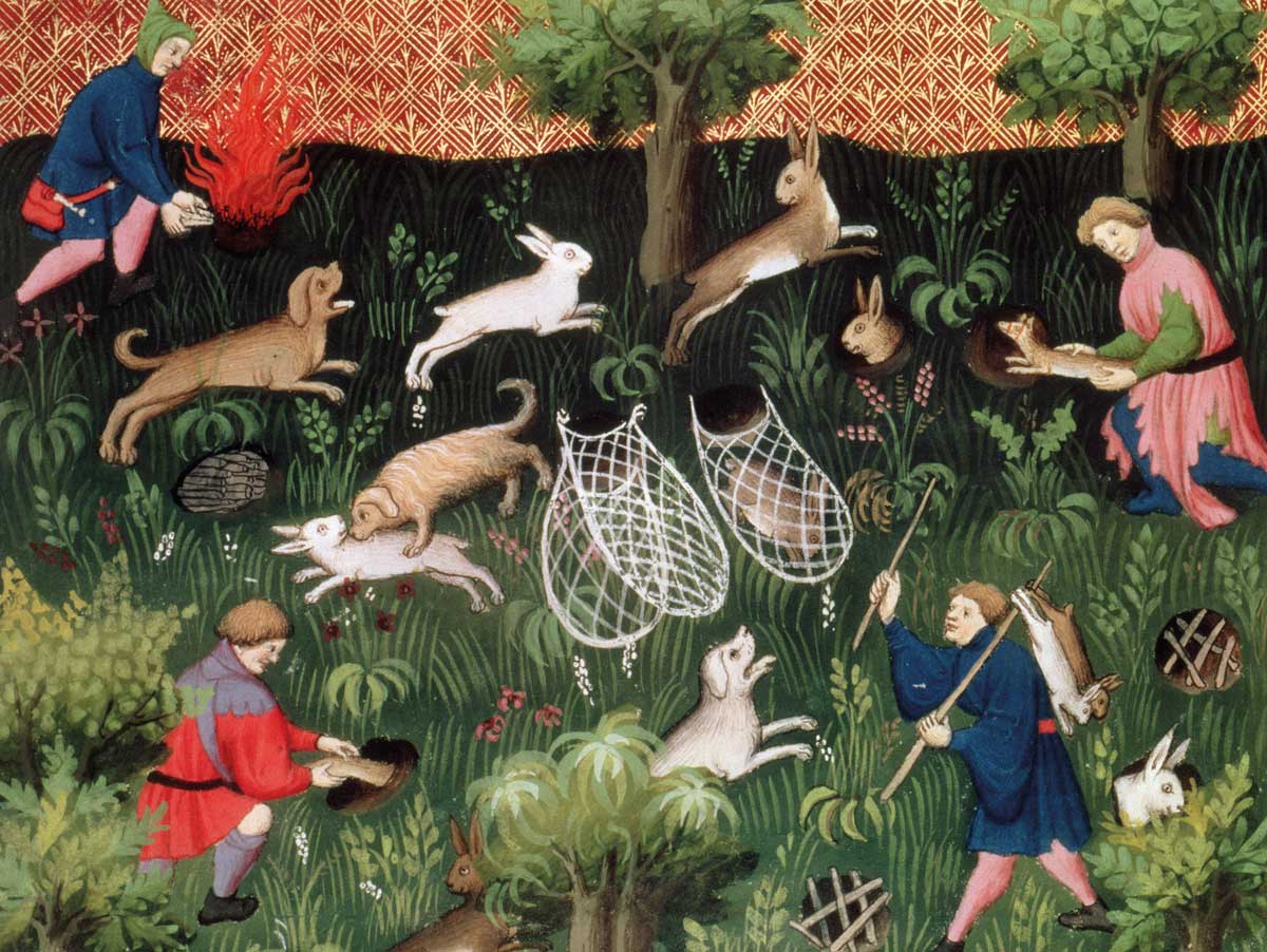 Hunting hares, from the Livre de la Chasse by Gaston Phebus de Foix, late 15th century © Bridgeman Images.