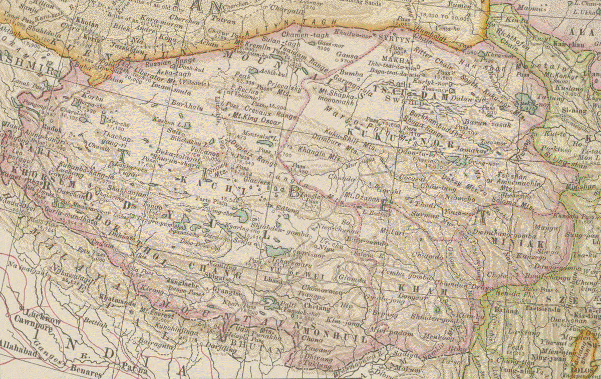 Map of Tibet, from 1902 Encyclopædia Britannica, Volume 34. Wiki Commons.