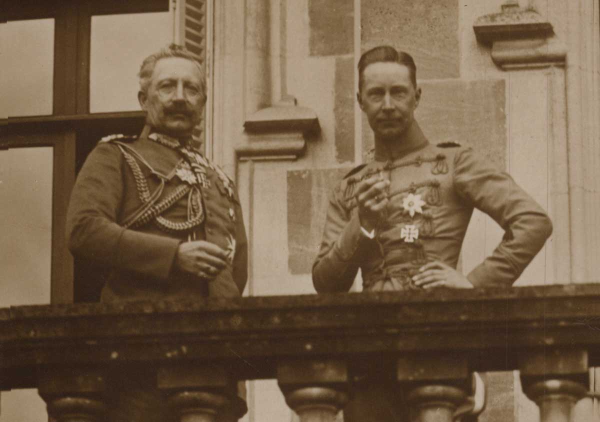 Kaiser Wilhelm II (left) with his son, Wilhelm, German Crown Prince, during the First World War © Bridgeman Images.
