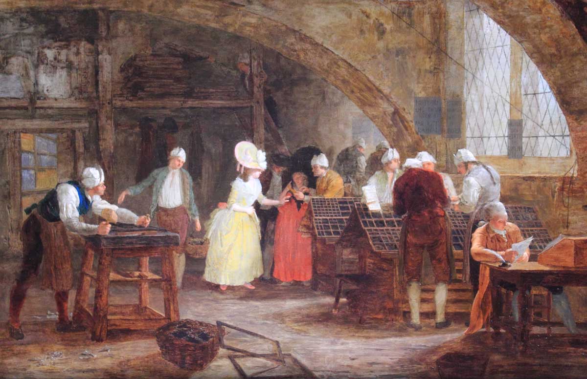 'Visit to the Printing House' (detail), by Léonard Defrance c. 1782. Musée de Grenoble/Wiki Commons.