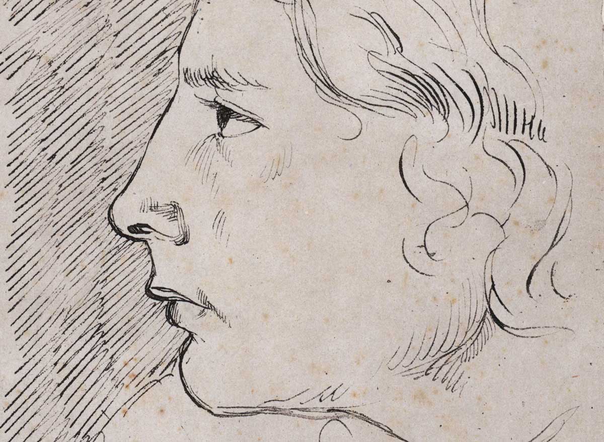 Detail from a double portrait sketch of Keats by Benjamin Haydon, 19th century © Bridgeman Images.  