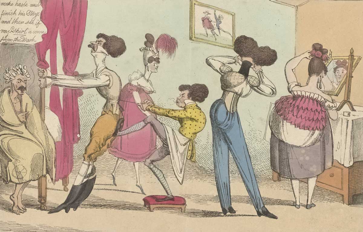 ‘Dandies and Dandizettes dressing for the Easter Ball’, published by Thomas Tegg c. 1819. Rijksmuseum.