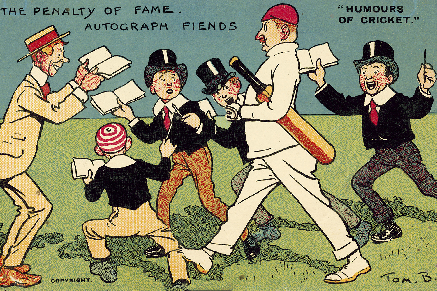 'Drawbacks of celebrity: a cricketer pestered by autograph hunters', by Tom Browne, early 20th century.