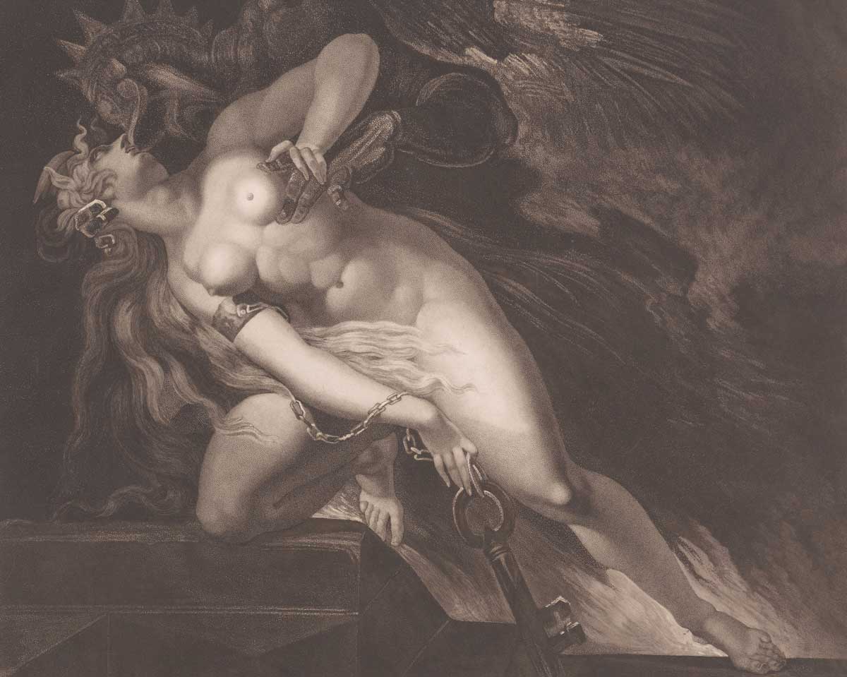 Sin Pursued by Death (John Milton, Paradise Lost, Book 2, 787, 790-792) Frederick Christian Lewis, 1804. Metropolitan Museum of Art.