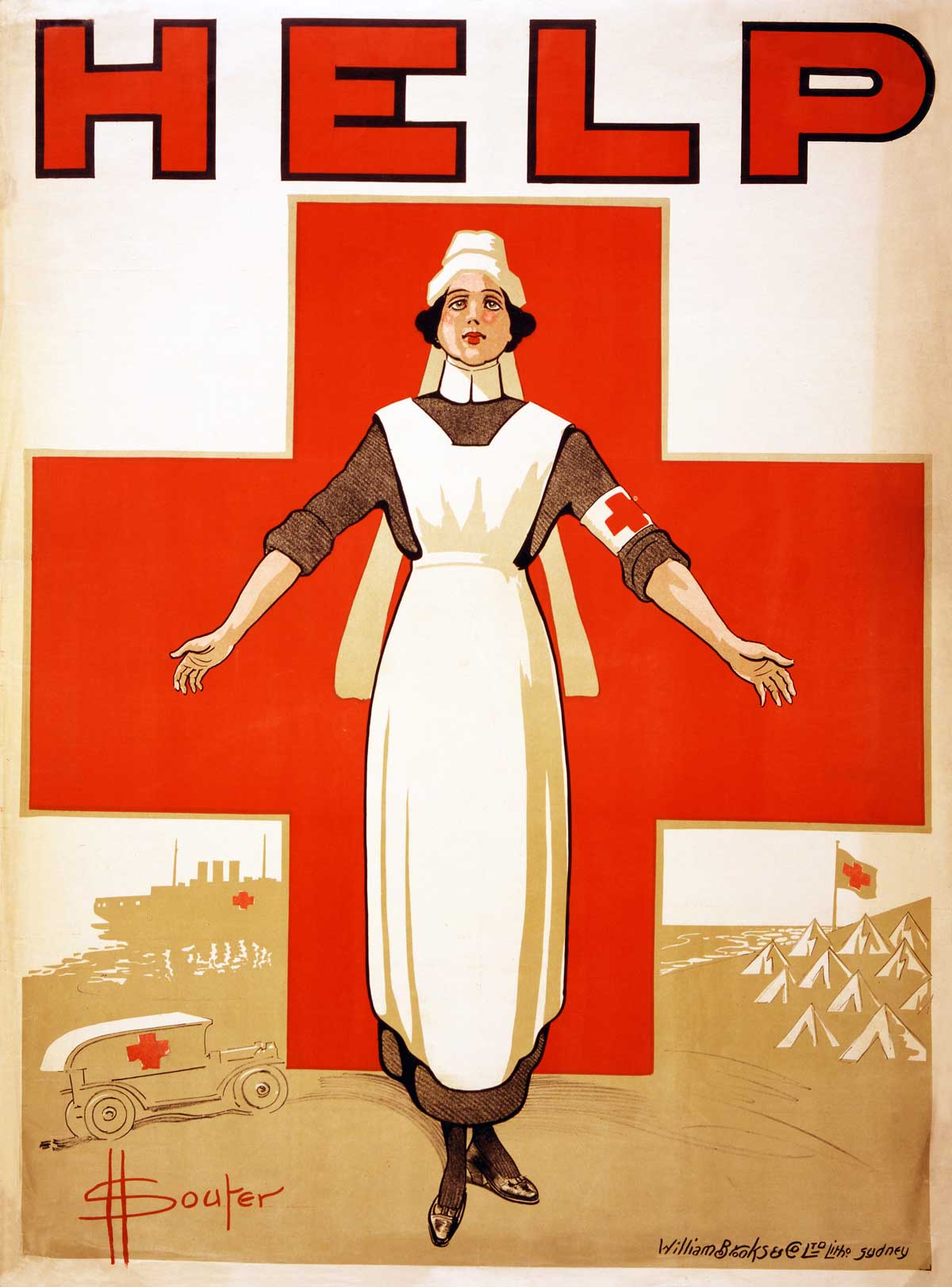 ‘Help’, Australian nursing recruitment poster, 1918 Illustration by David Henry Souter © Bridgeman Images.