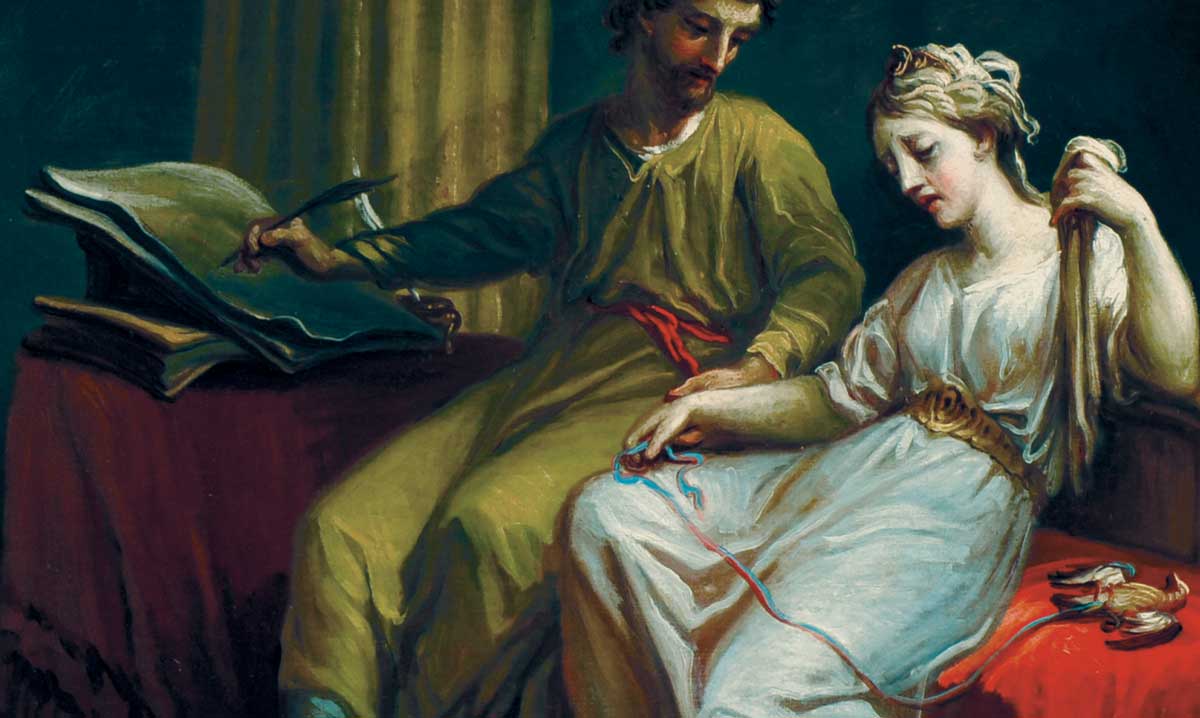 Catullus Comforting Lesbia over the Death of her Pet Sparrow and Writing an Ode (detail), by Antonio Zucchi, Italian, c.1773 © National Trust Photographic Library/Bridgeman Images. Catullus Comforting Lesbia over the Death of her Pet Sparrow and Writing an Ode, by Antonio Zucchi, Italian, c.1773 © National Trust Photographic Library/Bridgeman Images.