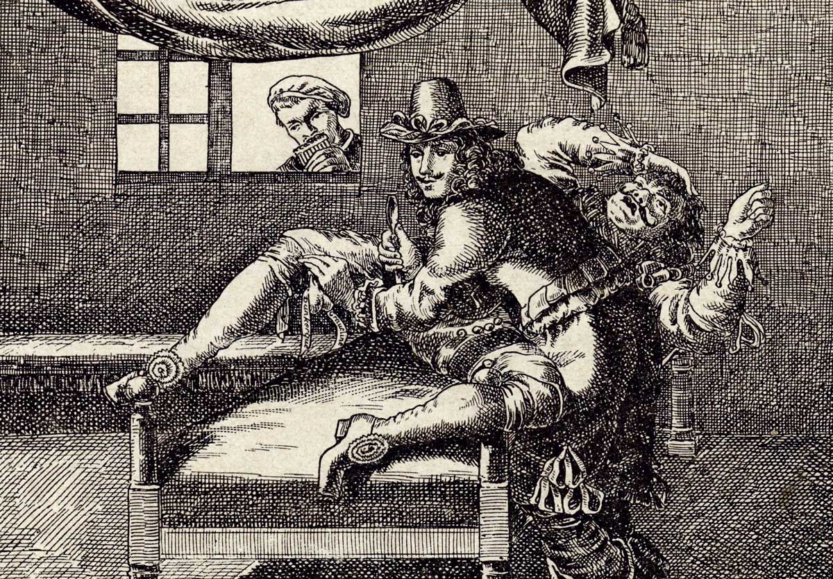 Patient under restraint, 17th-century engraving by J. Droit © Mary Evans Picture Library.
