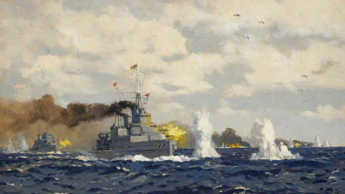 The Battle of the Bay of Biscay, 28 December 1943, Norman Wilkinson. Wiki Commons/National Maritime Museum.