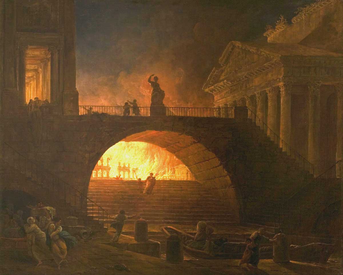 The Fire of Rome, by Hubert Robert, 1785. Musee des Beaux-Arts Andre Malraux/Wiki Commons.
