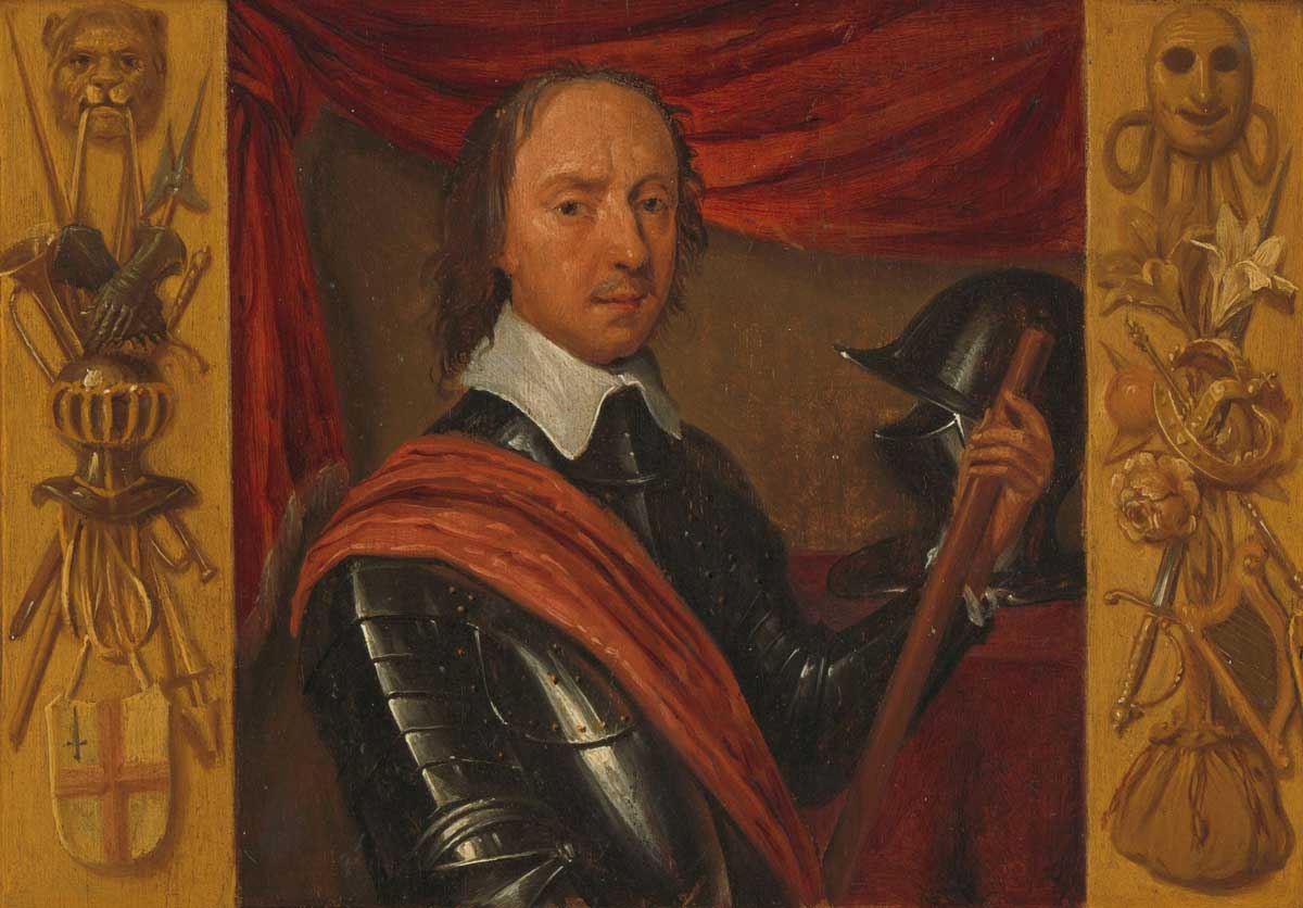 Portrait of Oliver Cromwell, in a Frame with Allegorical Figures and Historical Representations (detail), anonymous, c. 1650. Rijksmusem.