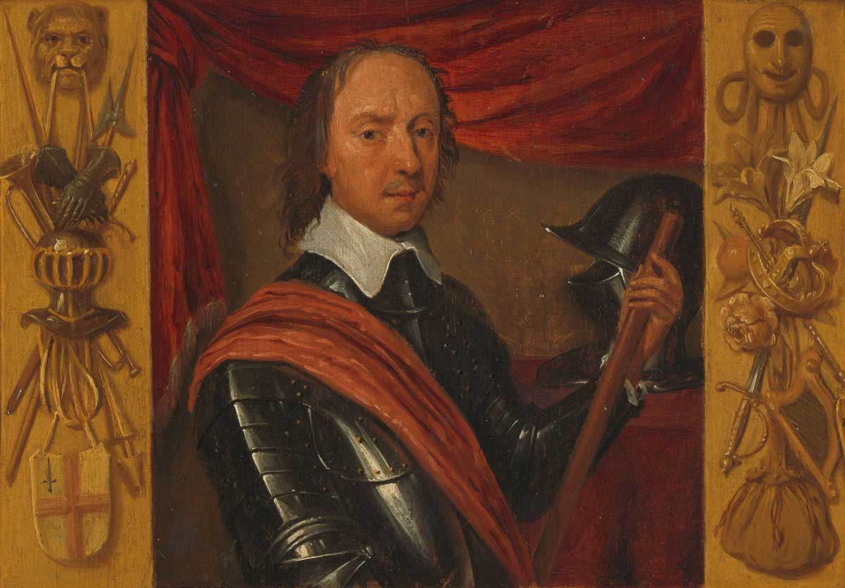 Portrait of Oliver Cromwell, in a Frame with Allegorical Figures and Historical Representations (detail), anonymous, c. 1650. Rijksmusem. Portrait of Oliver Cromwell, in a Frame with Allegorical Figures and Historical Representations (detail), anonymous, c. 1650. Rijksmusem.