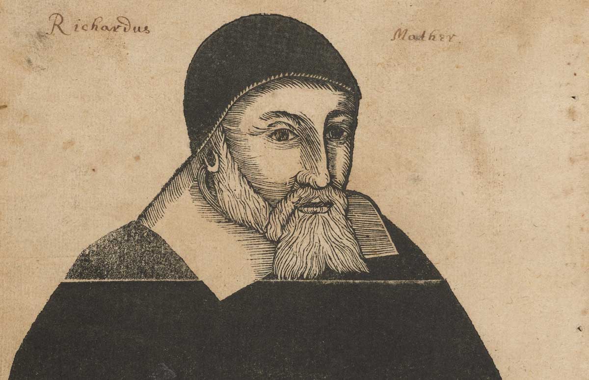 Illustration of Richard Mather (1596-1669) by John Foster, circa 1675. *AC6.Ad198.Zz683t no.5, Houghton Library, Harvard University.