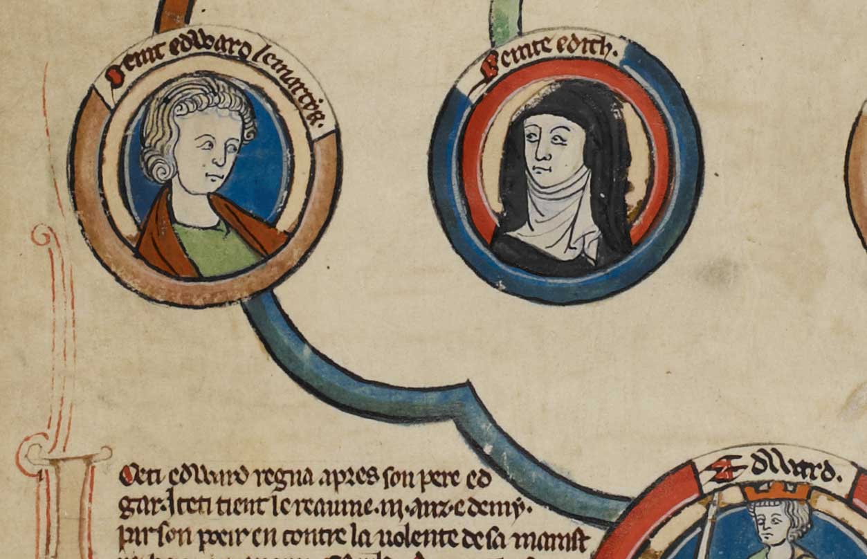 St Edith in a genealogical roll of the kings of England, c.1300-40 (detail). MS 14 B VI © British Library Board/Bridgeman Images.
