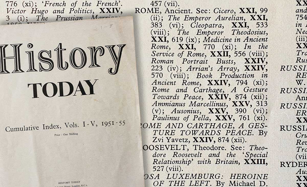 Indexes from a folder in the History Today office, marked ‘Important!’ Indexes from a folder in the History Today office, marked ‘Important!’