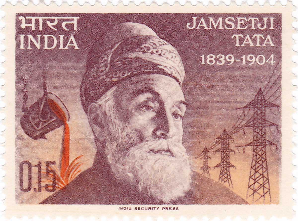 A commemorative postage stamp depicting Jamsetji Tata,  issued in 1965. India Post/Wiki Commons.