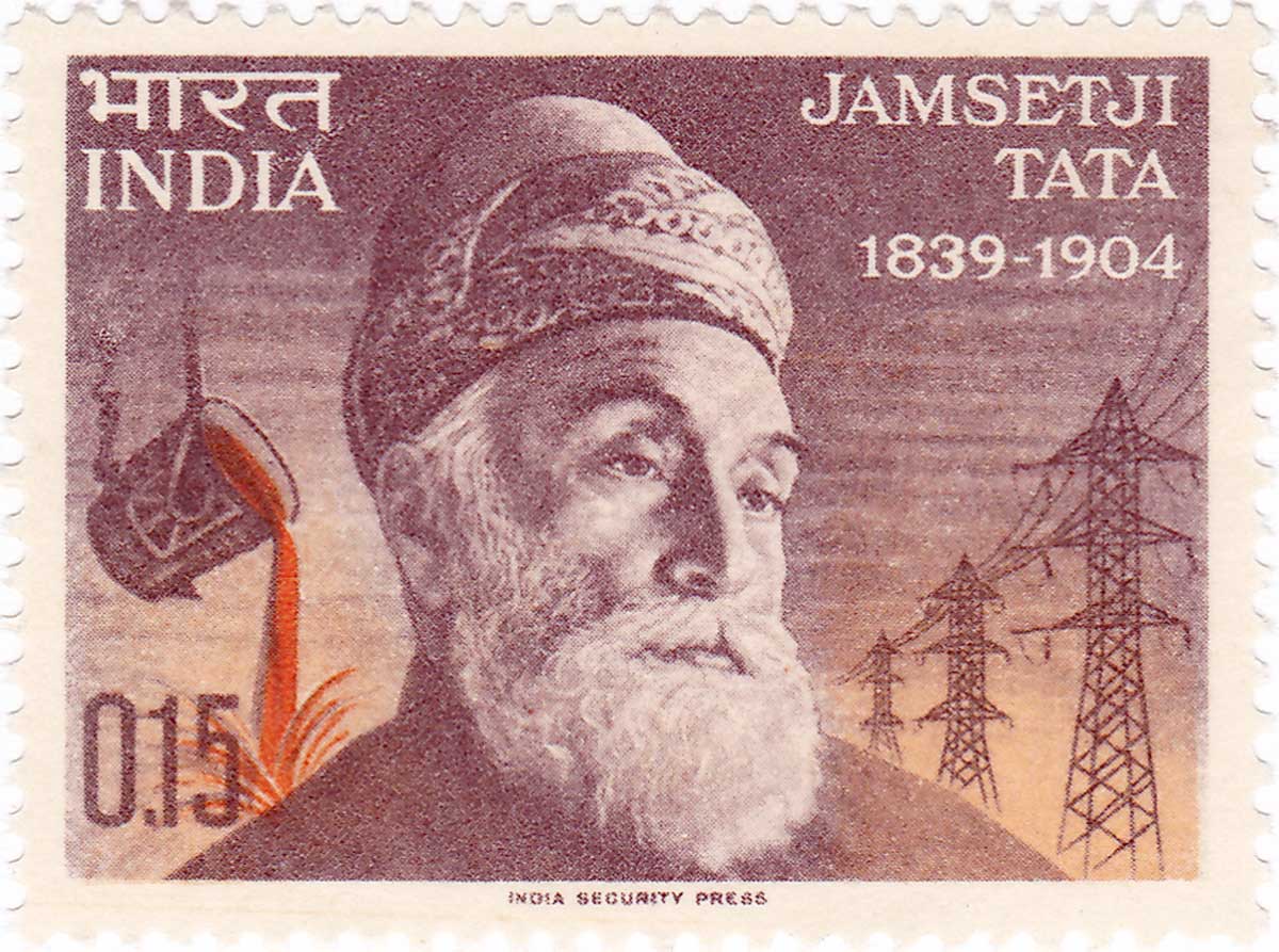 A commemorative postage stamp depicting Jamsetji Tata, issued in 1965. India Post/Wiki Commons.