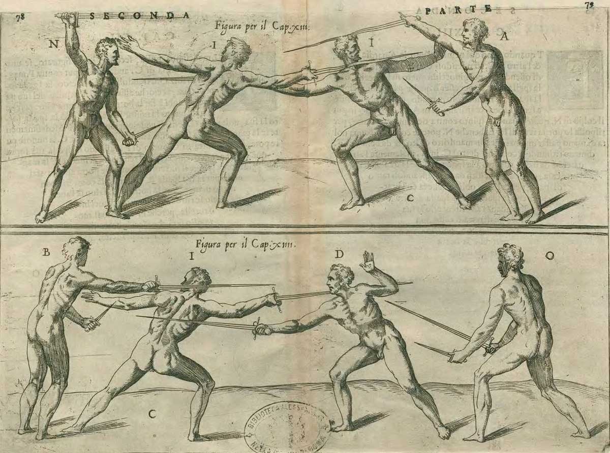 Illustration by Giulio Fontana, from a 1598 edition of Trattato Di Scienzia d’Arme, by Camillo Agrippa. Wikimedia/Creative Commons.