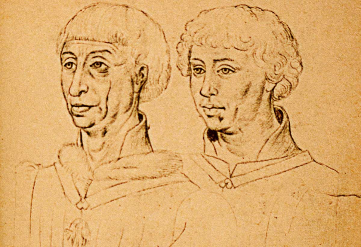Philip the Good, Duke of Burgundy and his son Charles the Bold, 15th century. Bridgeman Images.