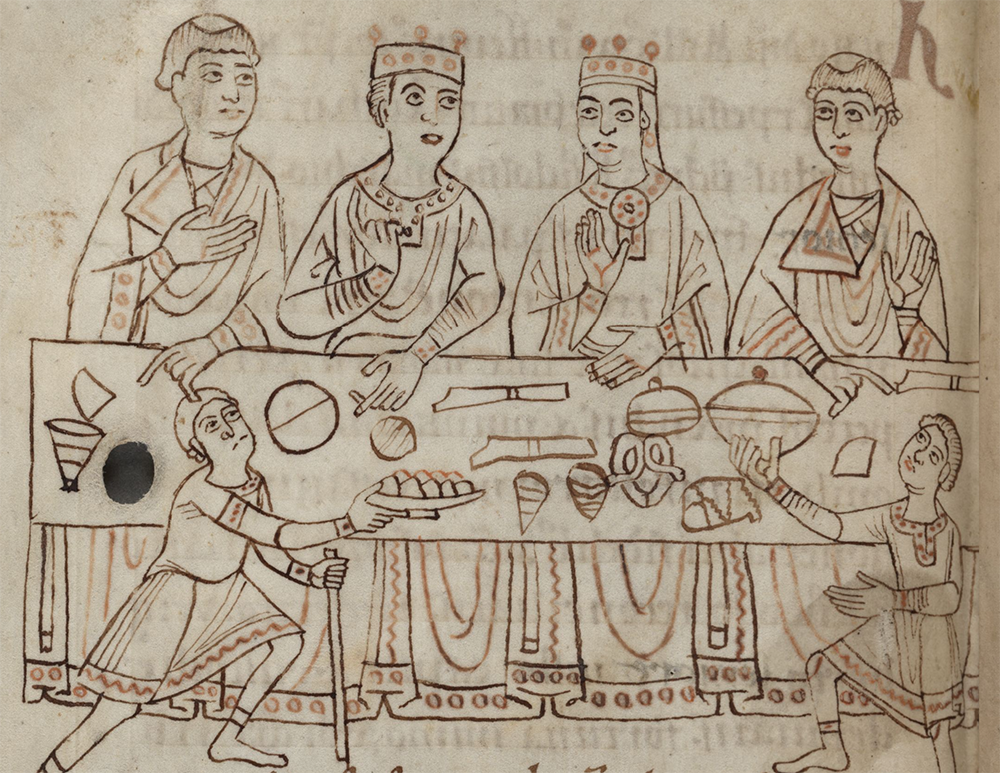Henry V and Empress Matilda at their wedding feast, from the chronicle of Ekkehard of Aura, early 12th century. The Parker Library, Corpus Christi College, Cambridge.