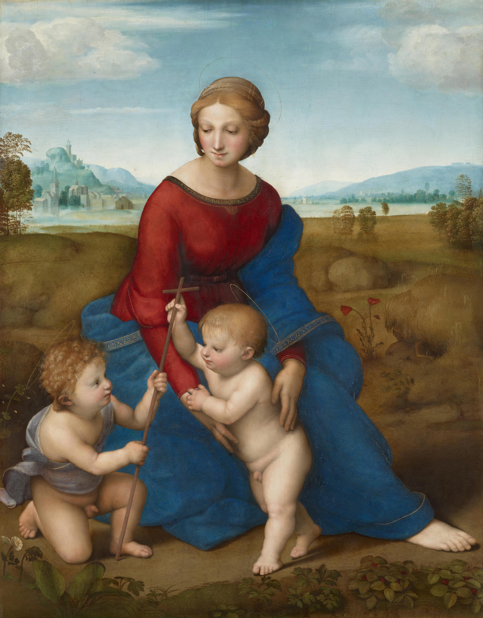 Madonna of the Meadow (Madonna with the Christ Child and Saint John the Baptist), by Raphael, 1506. Art Library/Alamy Stock Photo.