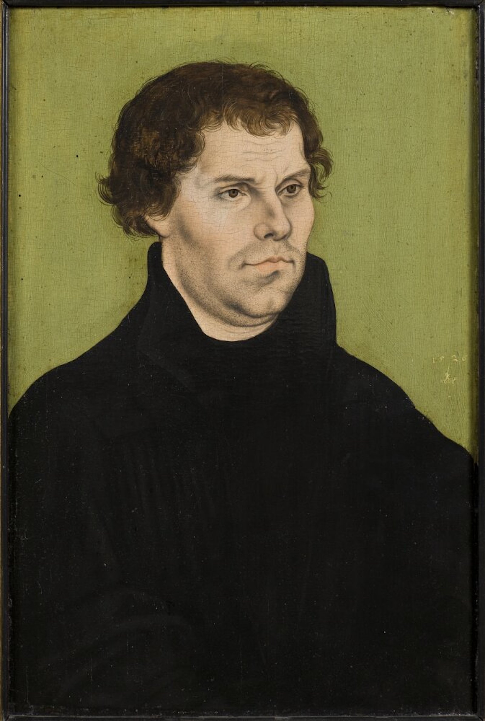 A portrait of Martin Luther by Lucas Cranach, c. 1526. Nationalmuseet Sweden. Public Domain.