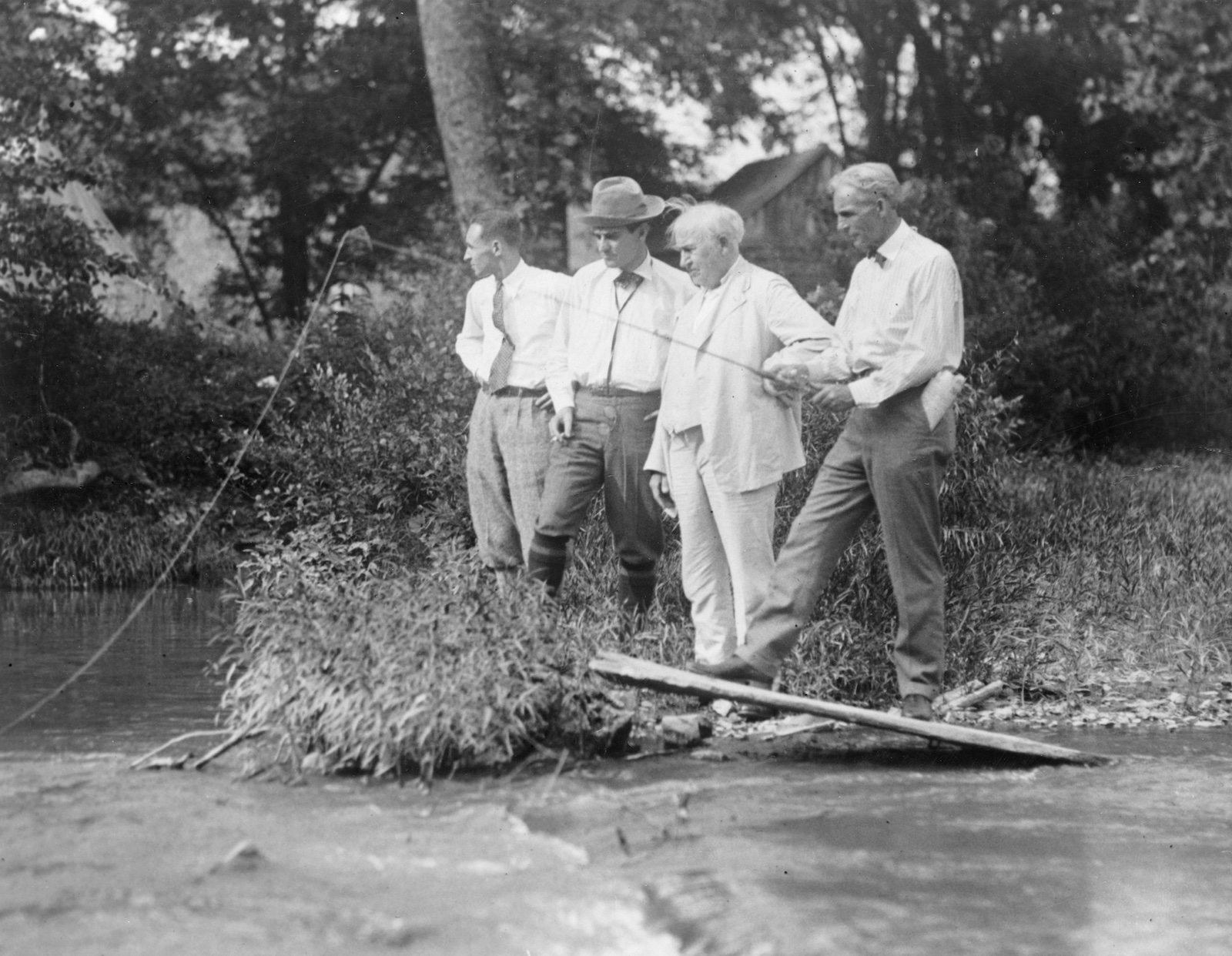 Henry Ford fishing with Harvey Firestone, George Christian and Thomas Edison, C. 1920. Library of Congress. Public Domain.