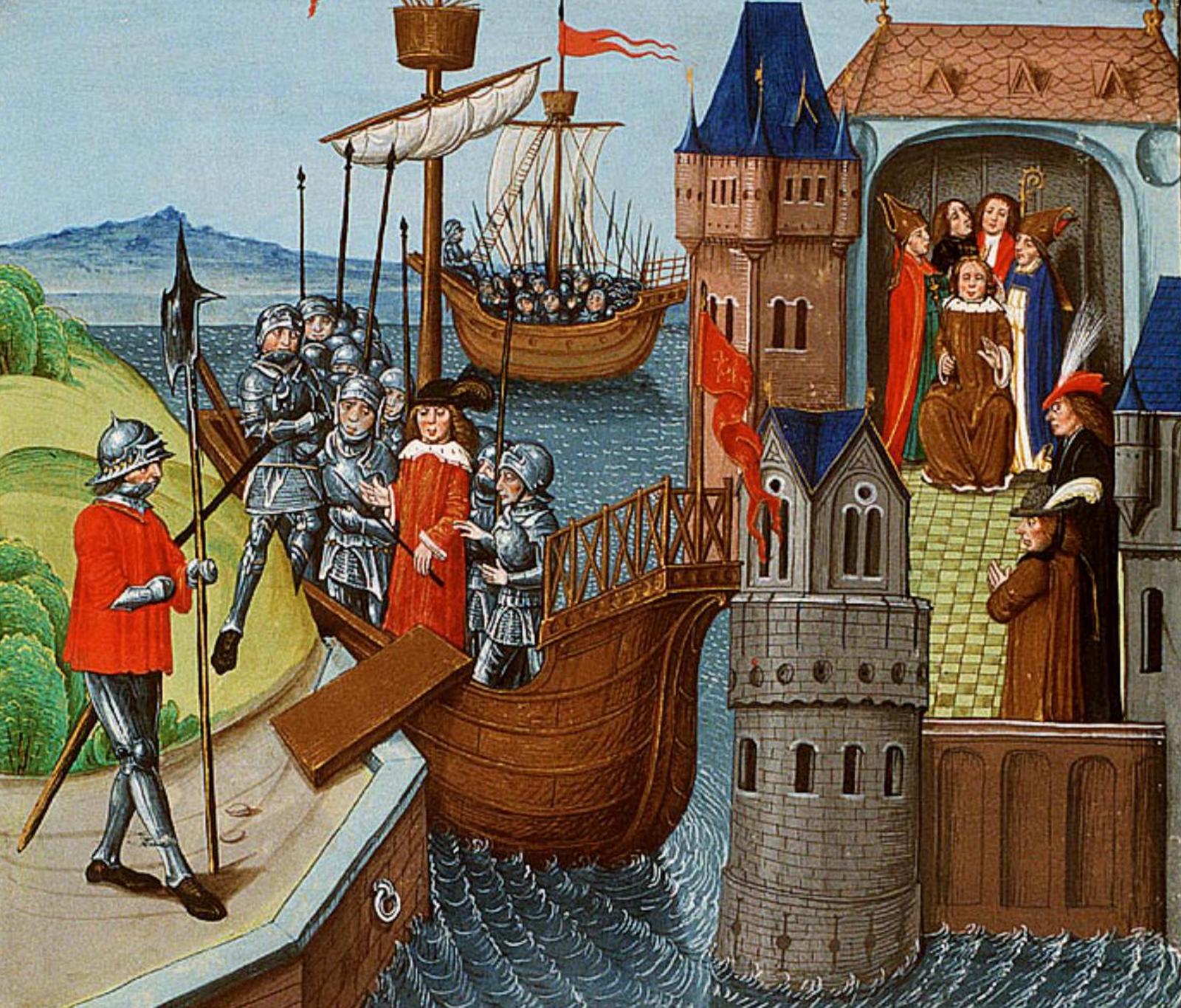 Henry VI of England arrives in France and is crowned king of France, c. 1450-1470. Koninklijke Bibliotheek. Public Domain.