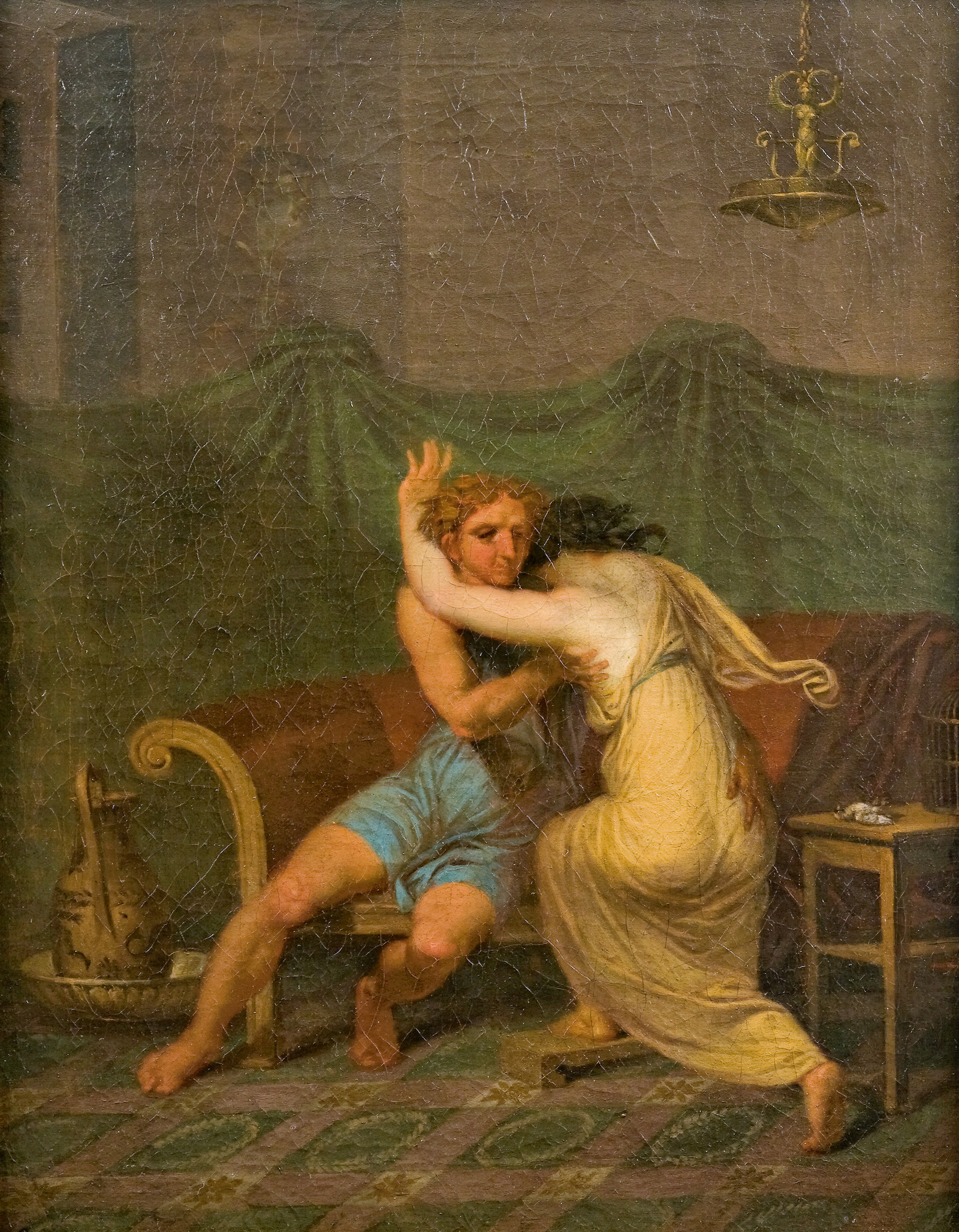 ‘Catullus and Lesbia, who in his arms seek solace for the death of her sparrow’ by Nicolai Abildgaard, 1809. Nivaagaard Museum. Public Domain.