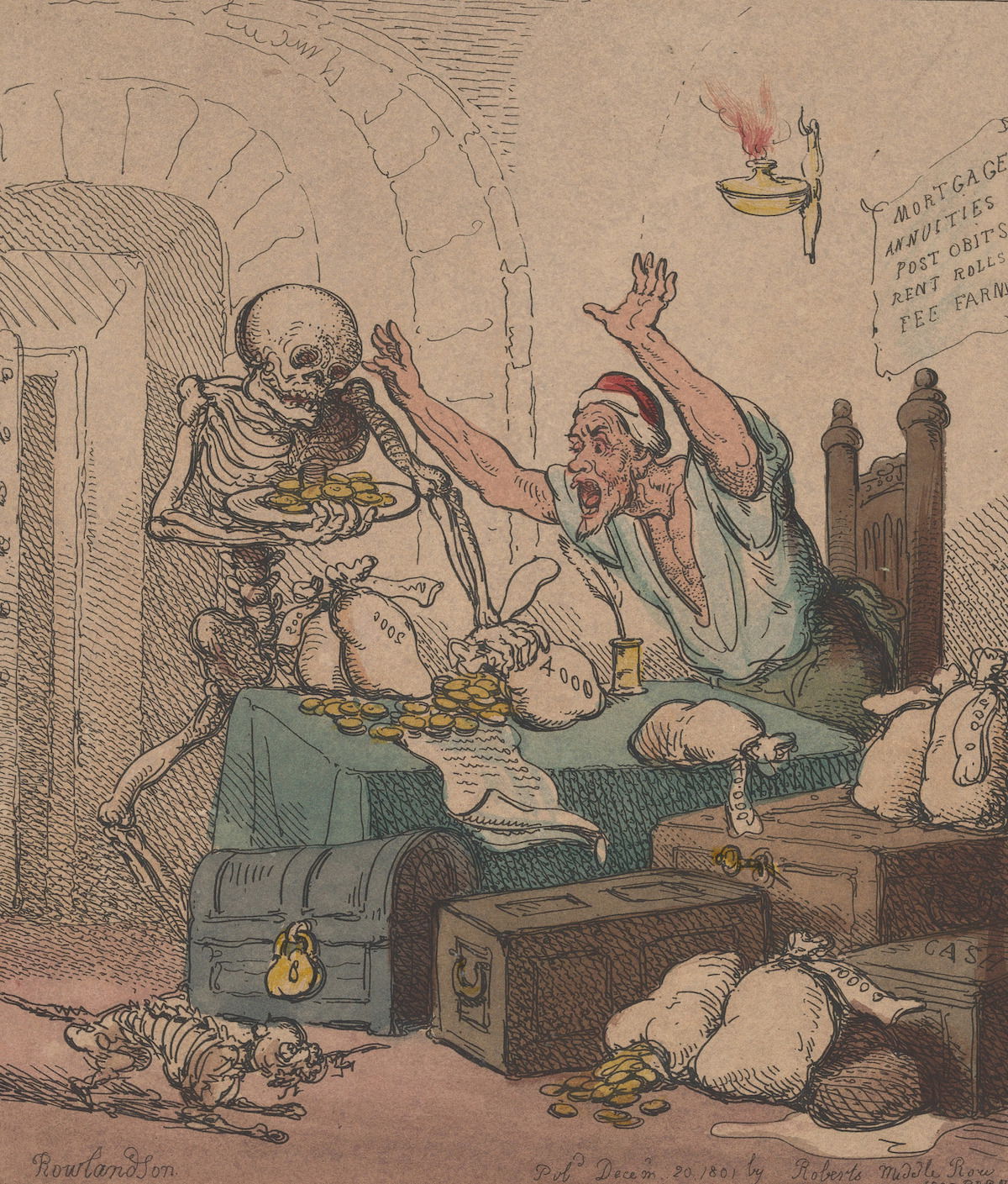 ‘Death and the Miser’ by Thomas Rowlandson, 1801. Metropolitan Museum of Art. Public Domain. ‘Death and the Miser’ by Thomas Rowlandson, 1801. Metropolitan Museum of Art. Public Domain.