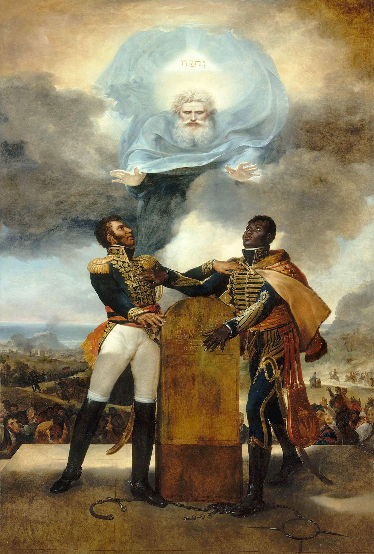 The Oath of the Ancestors, by Guillaume Guillon-Lethière, 1822, depicting the meeting between Alexandre Pétion and Jean-Jacques Dessalines. RMN-Grand Palais/Gèrard Blo /RMN-GP/Dist. Foto SCALA, Florence.