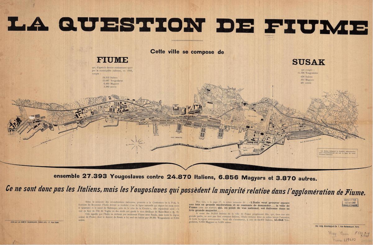 A French graphic on ‘The Question of Fiume’ showing that within the city itself Italians outnumber other ethnicities, c. 1920. Library of Congress. Public Domain.
