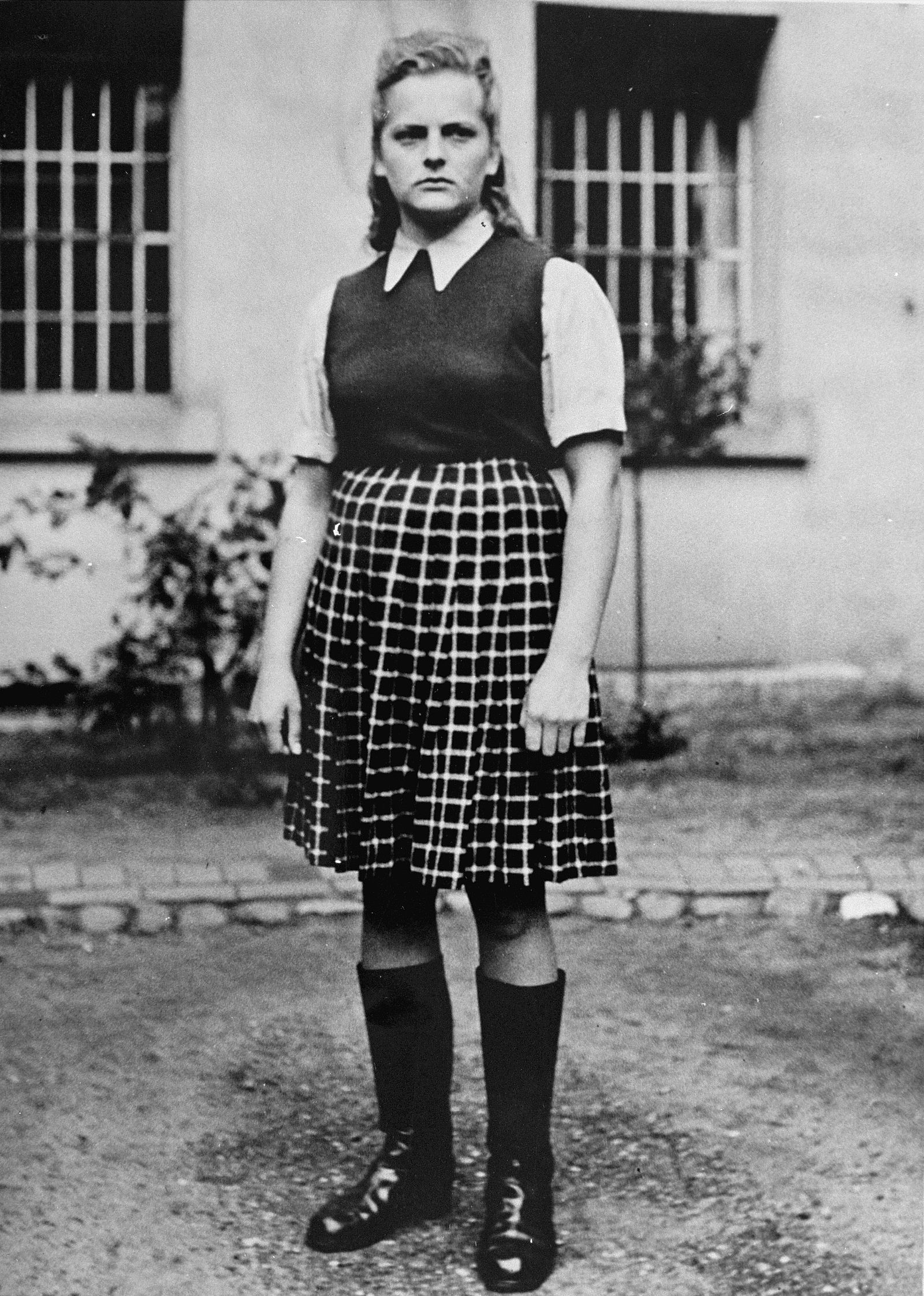 Close-up of Irma Grese, known as ‘The Bitch of Belsen’, an SS guard in Auschwitz-Birkenau, Ravensbrueck, and Bergen-Belsen concentration camps. United States Holocaust Memorial Museum, courtesy of Hadassah Bimko Rosensaft.