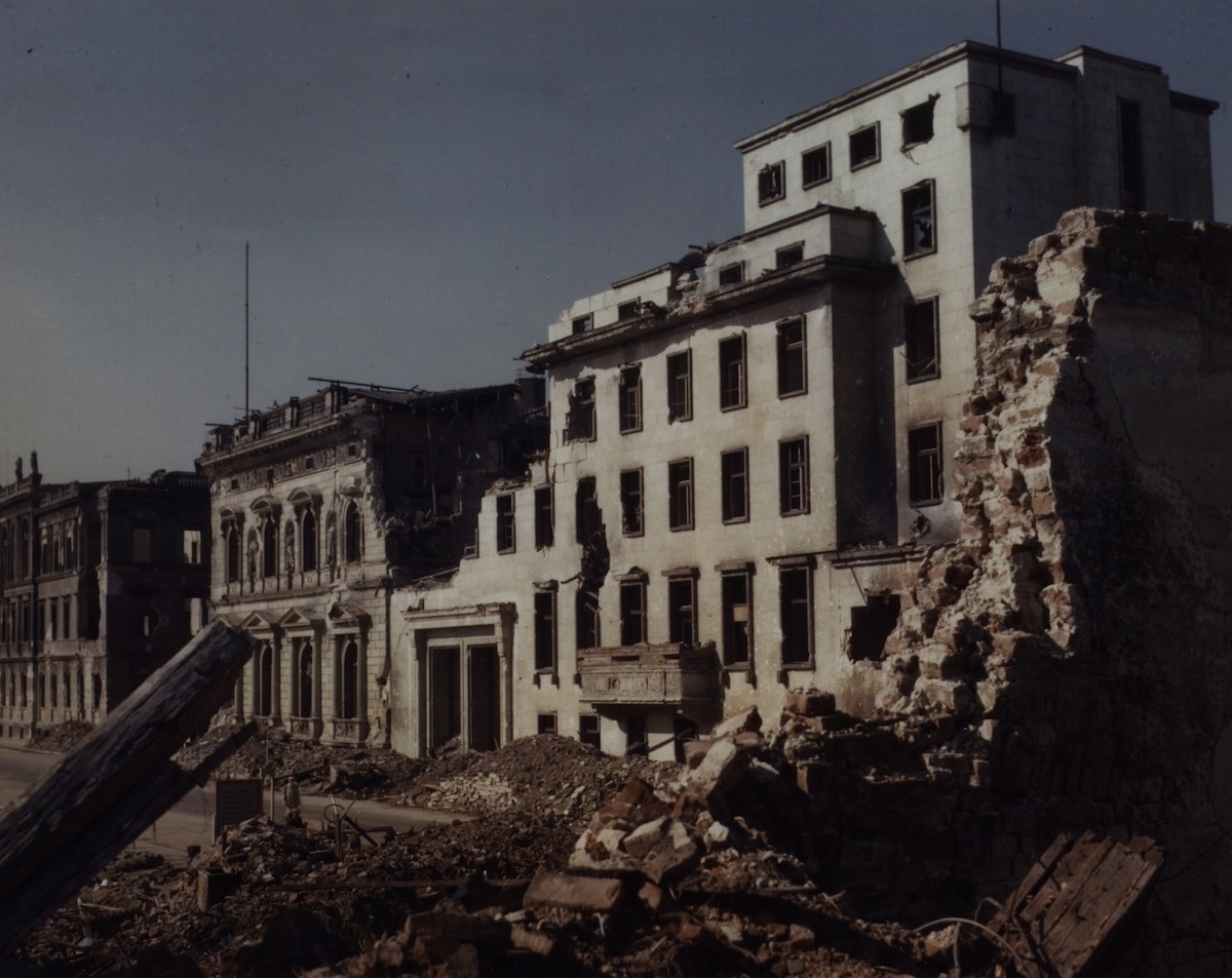 Ruins of the Reich Chancellery in Berlin, 1945. National Archives. Public Domain.