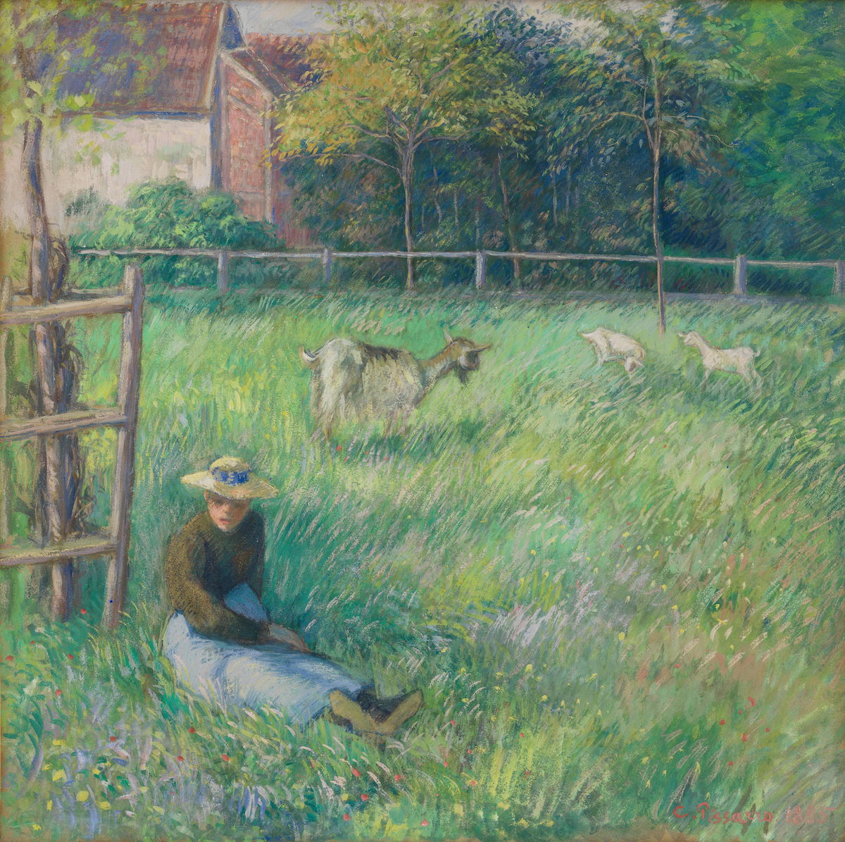 Seated Peasant Woman with Goats, by Camille Pissarro, c. 1885. Metropolitan Museum of Art. Public Domain.